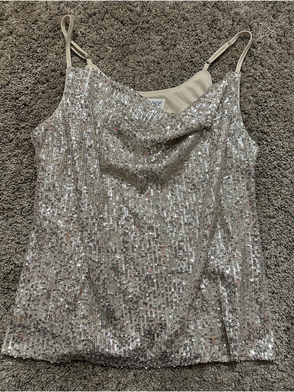 She + Sky Silver Sequin Cowl Neck Camisole